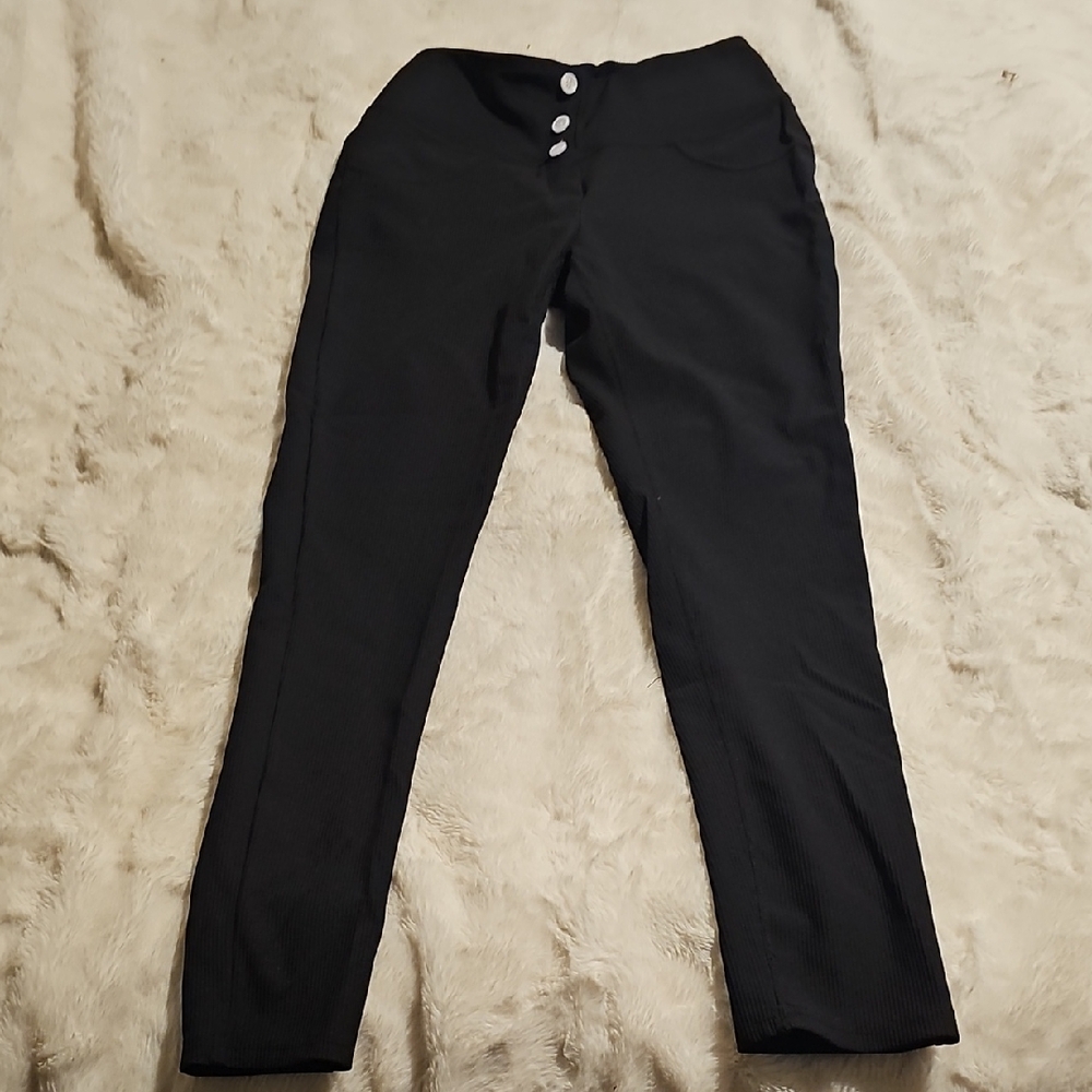 Black High-Rise Button-Front Leggings